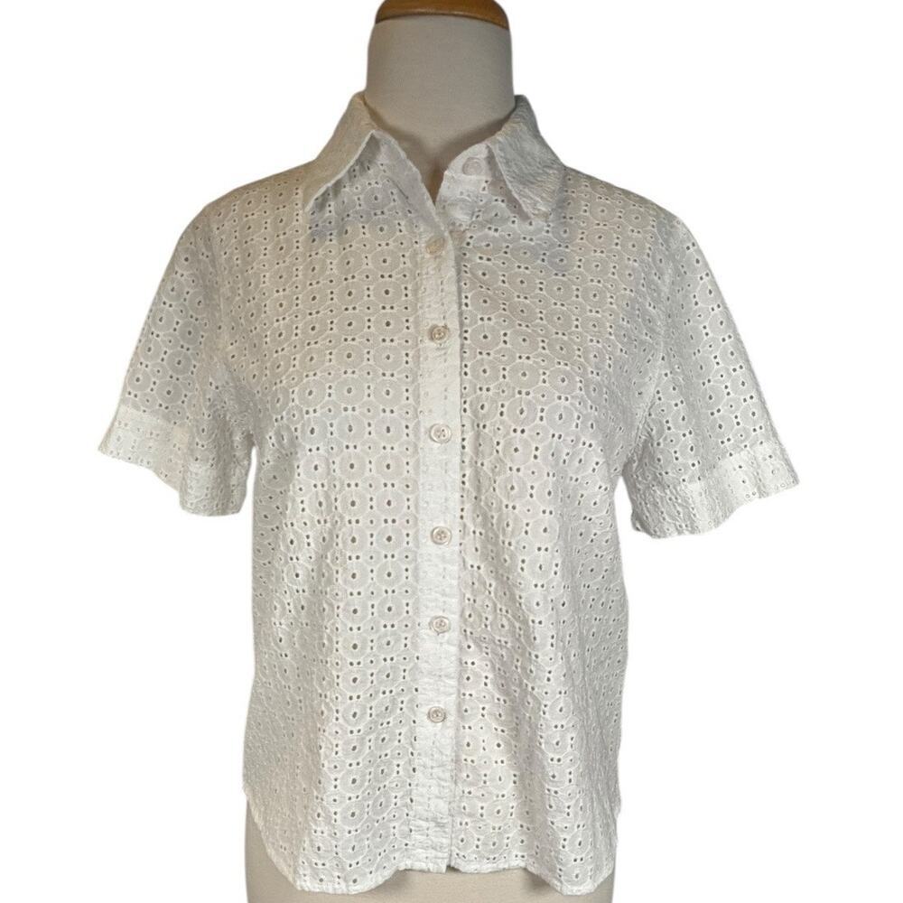 Vintage Alfred Dunner Petite 6 White Eyelet Cottagecore Short Sleeve 100%Cotton